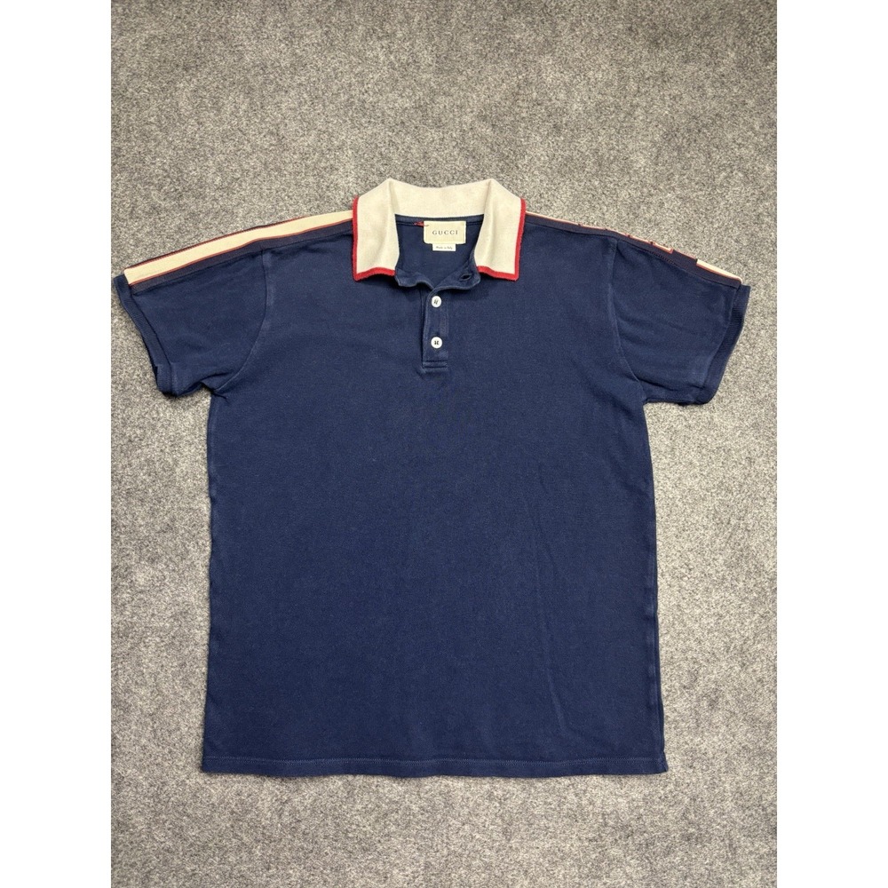 Gucci Boys Navy Polo Shirt GG Shoulder Tape Made in Italy Size 12‎